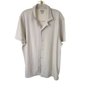 J crew mens knit shirt 42 ch 29 L cotton polyester short sleeves button up